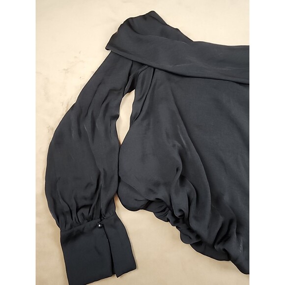 Free People L Black Off Shoulder Balloon Sleeve 100% Polyester Blouse - Picture 2 of 6